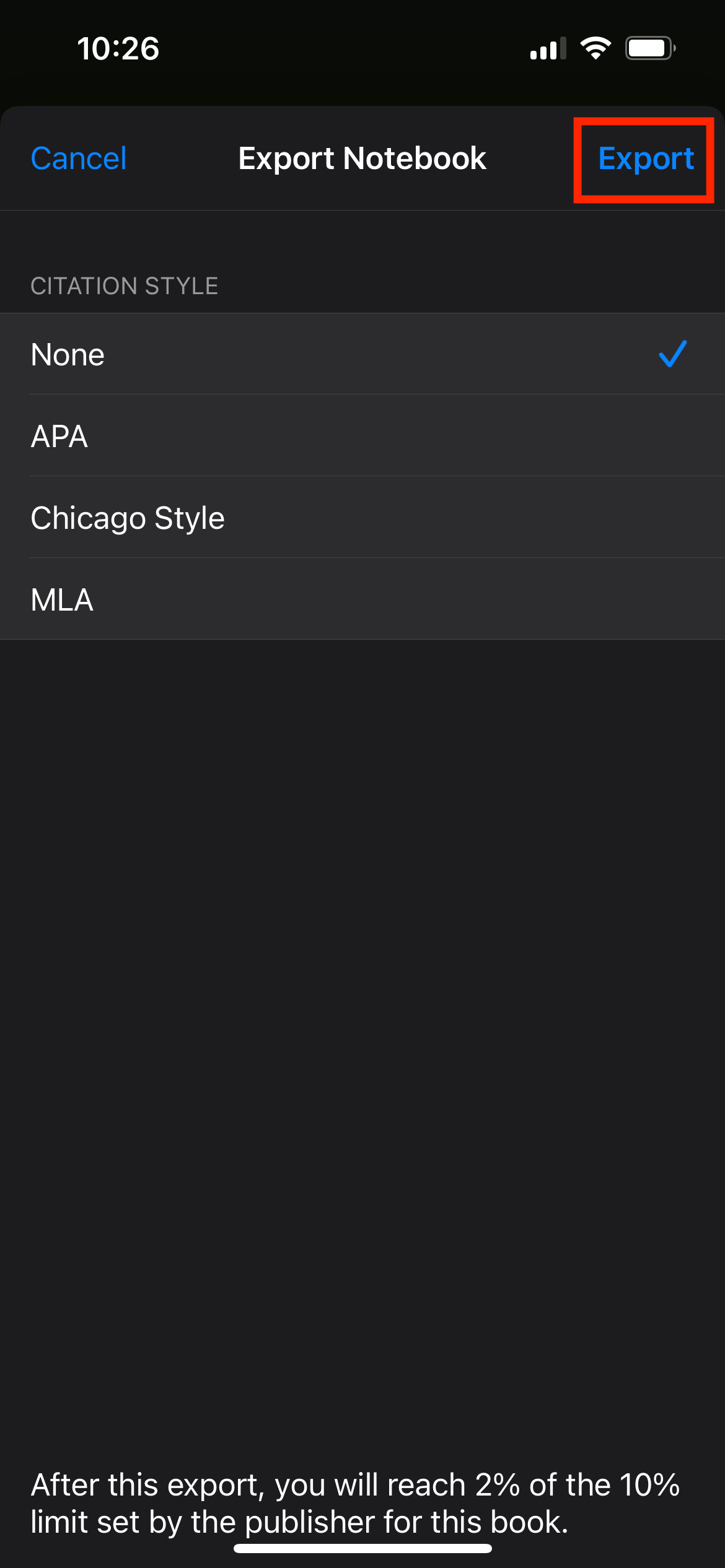 Step 4 - Tap on Export