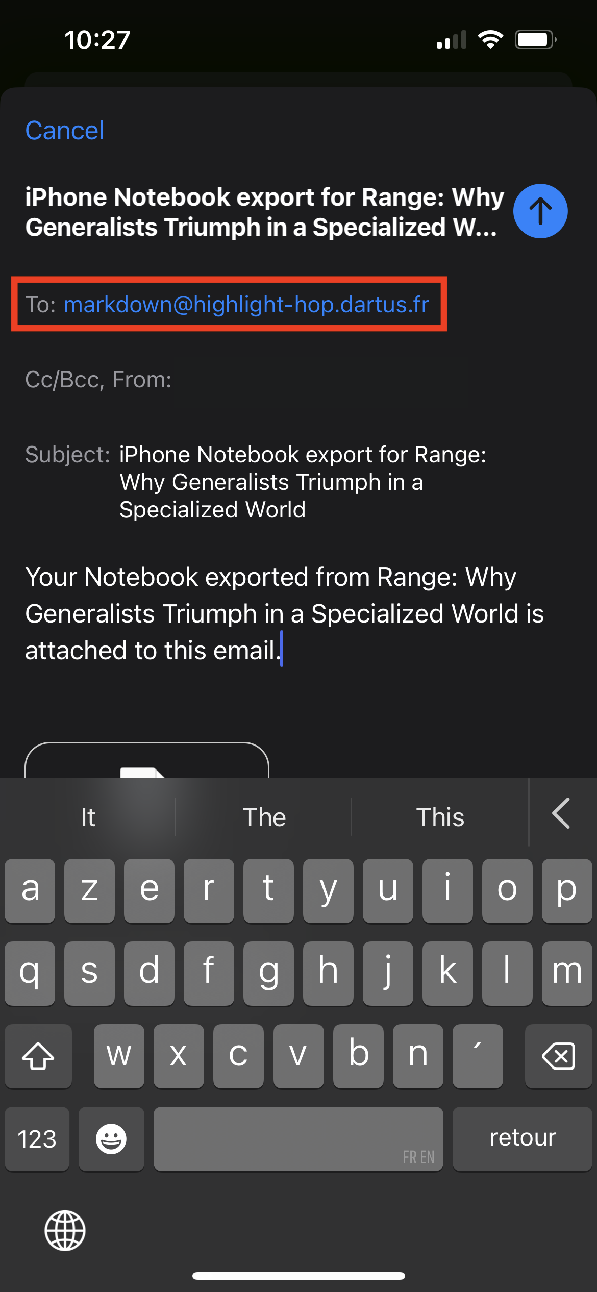 Step 5 - Enter one of the email addresses listed above and press Send